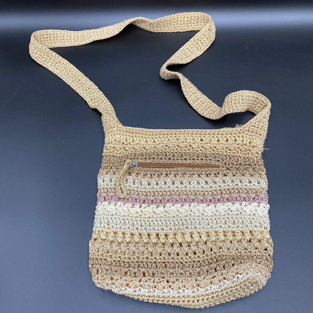 The Sak Neutral Y2K Striped Crochet Knit Crossbody Bag